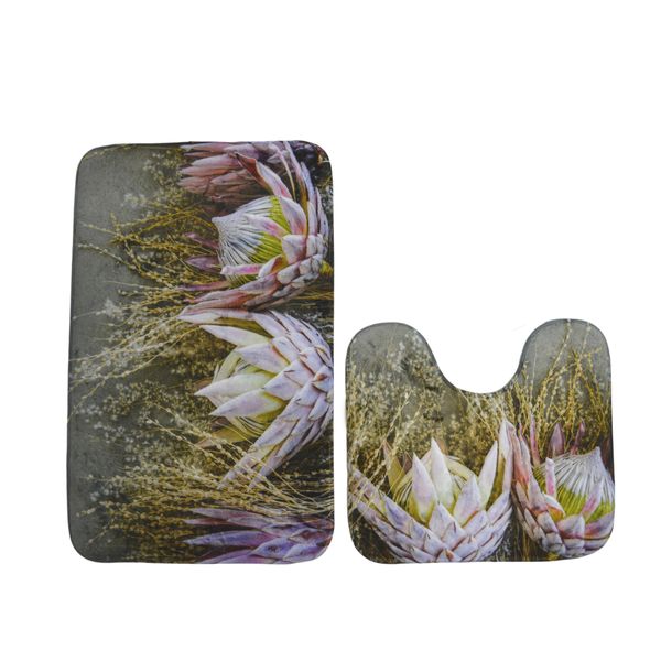 Cape Art Memory Foam 2 Piece Bath Mat Set Floral Deep Pink King Protea
