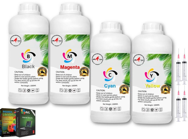 MR A TECH Refill Ink Dye Compatible with Epson &amp; HP Printers - 4 Pack (1L)