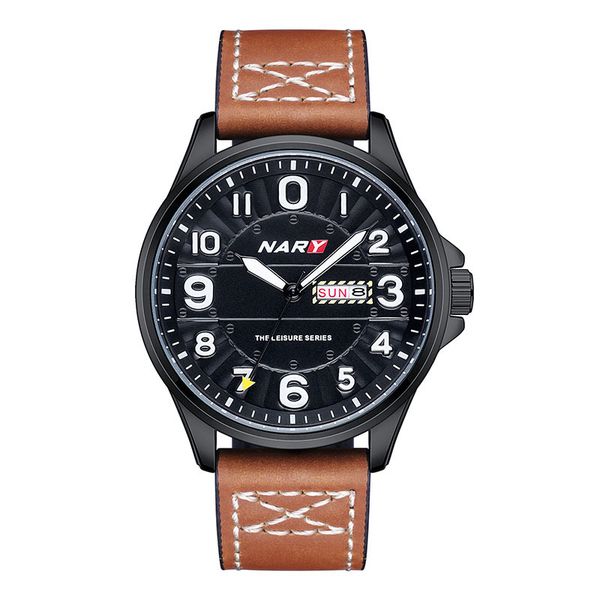 NARY New Men's Fashion Large Dial Belt Double Calendar Waterproof Gift Watc