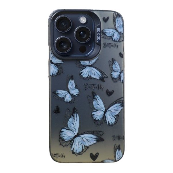 Ethereal Blue Butterfly Phone Case Compatible with iPhone 14 Pro Max - Silver