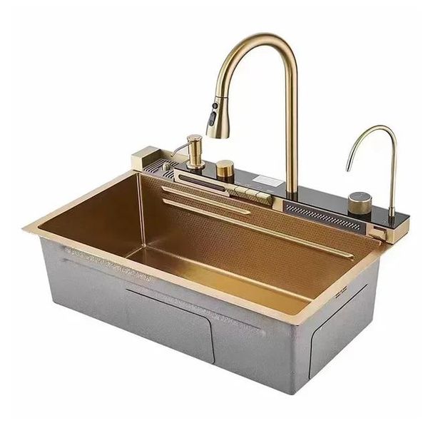 Gold Multifunctional Single Sink for Kitchen with digital display