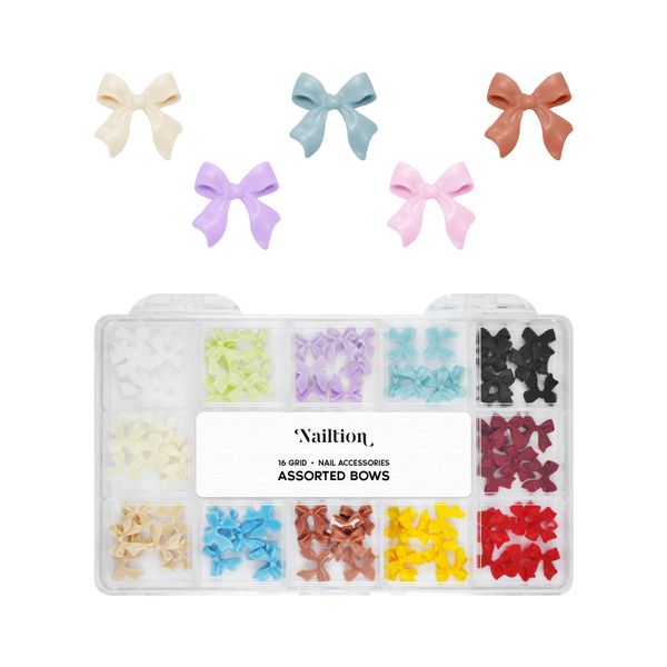 Nailtion 16 Grid Mixed Colour Bows - Nail Charms, Accessories