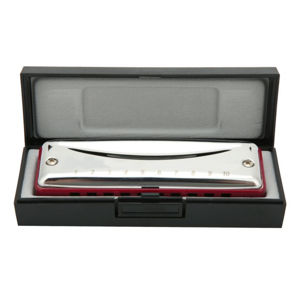 10-Hole B Key Harmonica Compatible with Blues Beginner High Gloss Red