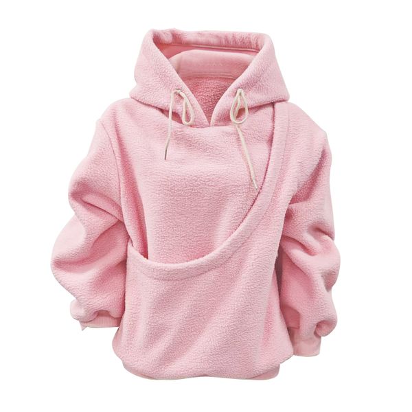 Autumn Winter Solid Color Fleece Hoodie Loose Pullover With Pet Pouch