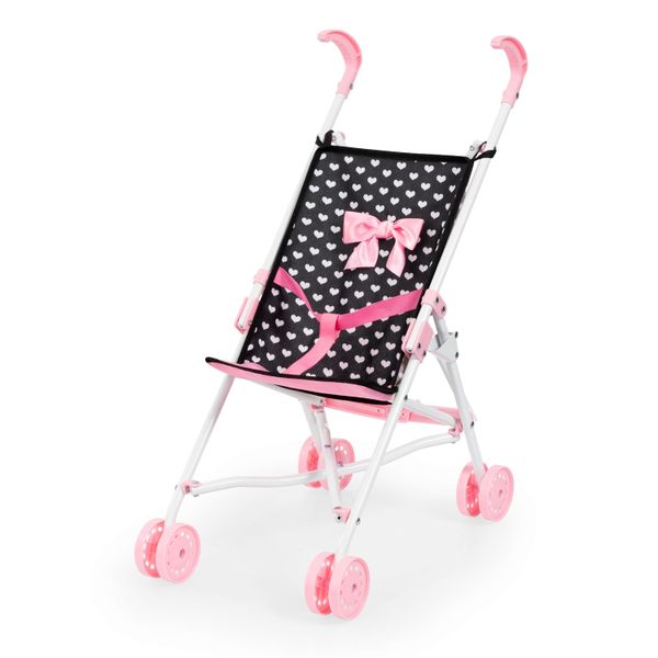 Bayer Buggy Doll's Toy Pram Black/Pink Bow - 56cm Tall