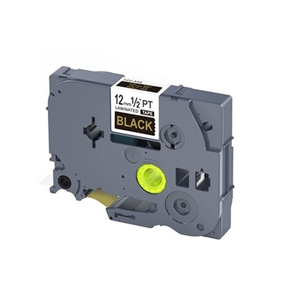 PUTY Compatible Brother TZ334 / TZ334 Label Tape - Gold on Black - 12mm