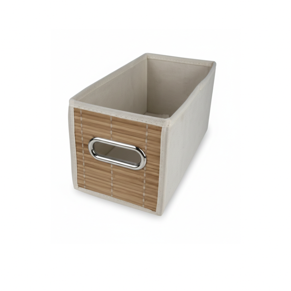 Collapsible Non-Woven &amp; Bamboo Storage Box - Compact 15 × 30 × 15 cm