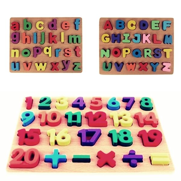 Kids Wooden Alphabet Puzzle Set, Letter Puzzles for Toddlers