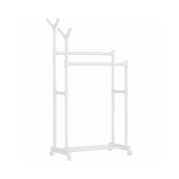 Double Hanging Rods Shelf Store Clothes Stand Garment Rack - White