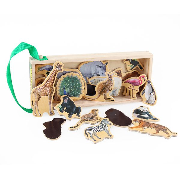Magnetic Wooden Animals in a Wooden Storage Box - 21 Piece