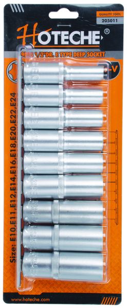 Hoteche 9 Piece 1/2 Inch Drive E Type Deep Socket Set