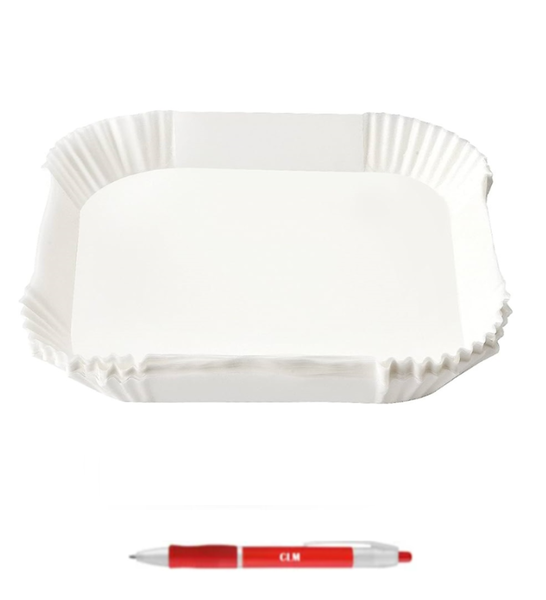 100 Rectangle Air Fryer Paper 200mm x 45mm - White with HDS Branded Torch