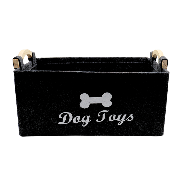 Felt Dog Toy Storage Basket with Wooden Handles - Black