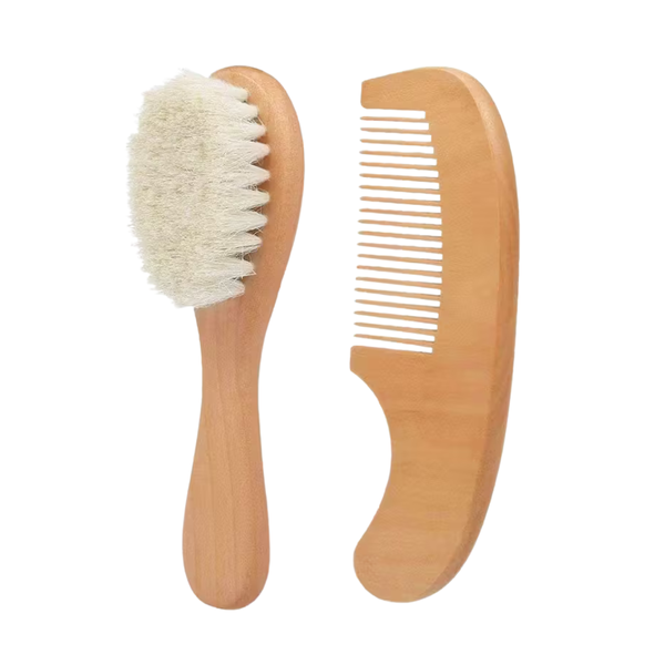 2 Piece Premium Baby Hair Brush &amp; Wooden Comb Set - Ultra Soft Bristles