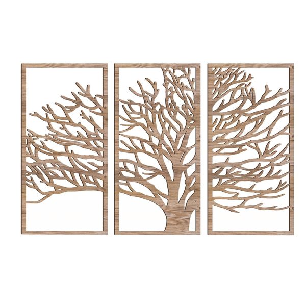 Decor Wooden Boho 3 Pcs Wall Art Tree Sculpture (81cm)