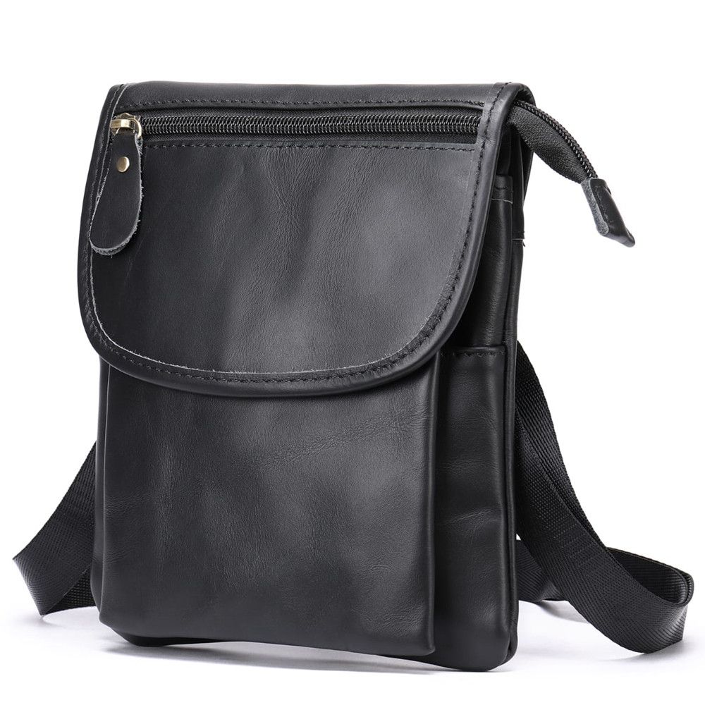 Genuine Leather Bag 6013 Crossbody Casual Shoulder Satchel Black | Shop ...