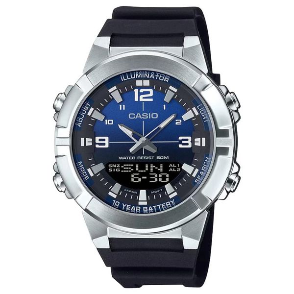 Casio Mens Black Analogue &amp; Digital Rubber Strap Watch-AMW-870A-2AVDF