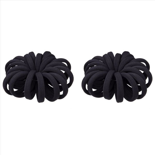 (20 Thick Black Hair Loops)-Elastic Hair Band No Crease Elastic