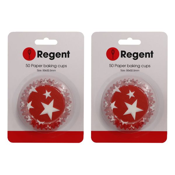 Regent Cake Cups Red With White Stars 50X32.5mm 2 Pack 100 Pieces