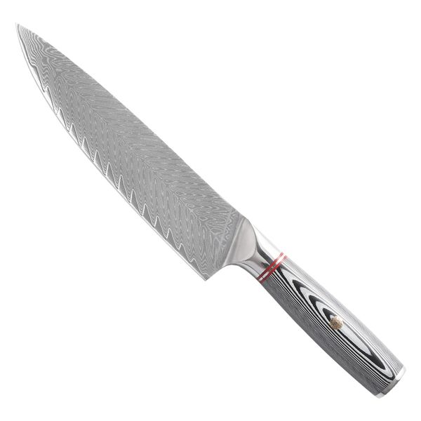 Damascus Steel Chef Knife - 22.5cm - Mosaic Rivet &amp; Stainless Steel Handle