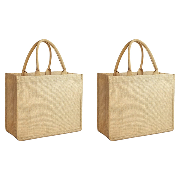 2 Piece Burlap Jute Tote Bags Reusable Cotton Shopping Grocery Bag
