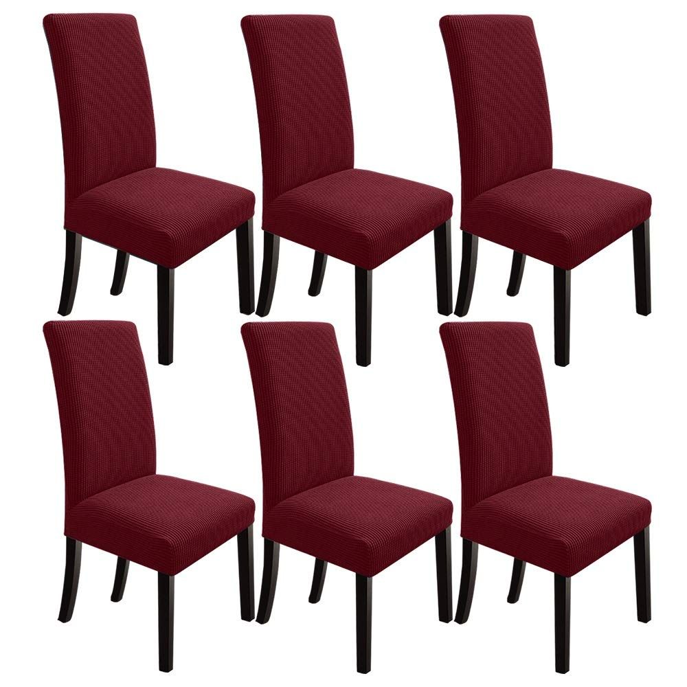 6 Piece Elastic Textured Chair Cover, Stretch Removable Dining Chair Covers