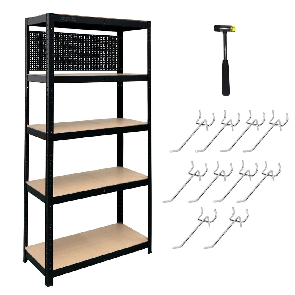 Anchor Racking 5 Tier Shelving 180x120x60cm 200Kg Shelf Pegboard & Hammer