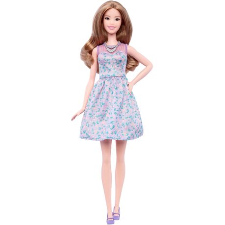 Barbie Fashionistas Doll, Long Wavy Brunette Hair, Headband, Orange Floral  Print Dress with Ruffle Details & Heels, Toy for Kids 3 to 8 Years Old