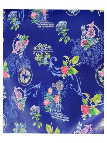 Blue Vinyl Tablecloth Flowers/Windmill - 8-10 Seater - 137x320cm