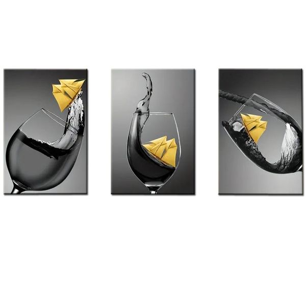 Canvas 3 Pieces Wine Glass Abstract Wall Art