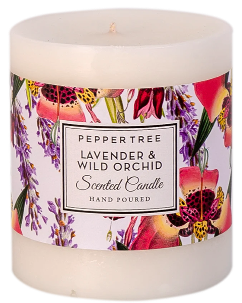 Pepper Tree Lavender &amp; Wild Orchid Small Scented Pillar Candle 400ml