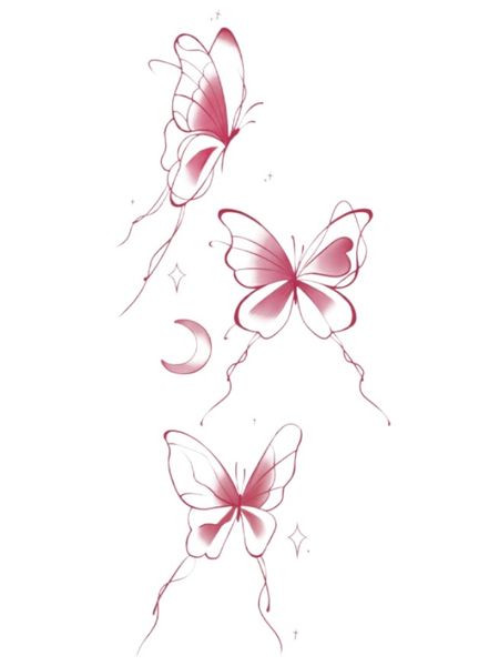 1 Piece - Charming Butterfly And Crescent Moon Temporary Tattoo - Pink