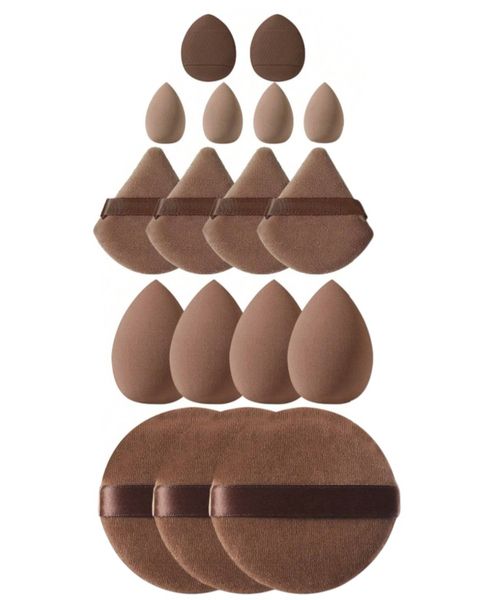 17 Piece Beauty Blender and Powder Puff Set For Makeup Application - Brown