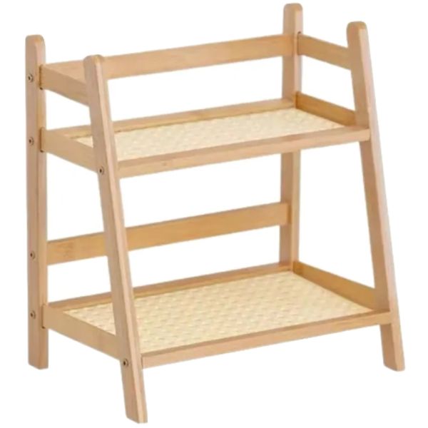 Decor Rattan Wooden Two-Tier Desktop Storage Organiser - 28.5cm