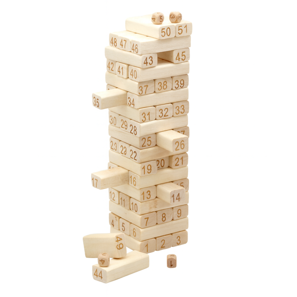 Number Block Tumbling Game - 54-Piece Wooden Tower, Fun &amp; Educational Game