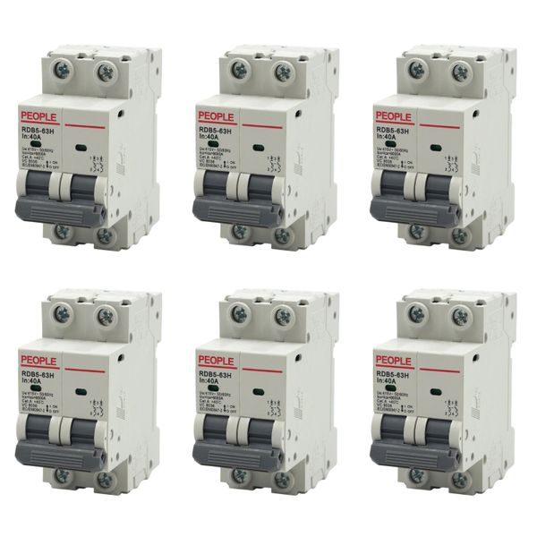 People RDB5-63H C40-2P 40A Double Pole Circuit Breakers - 6 Pack