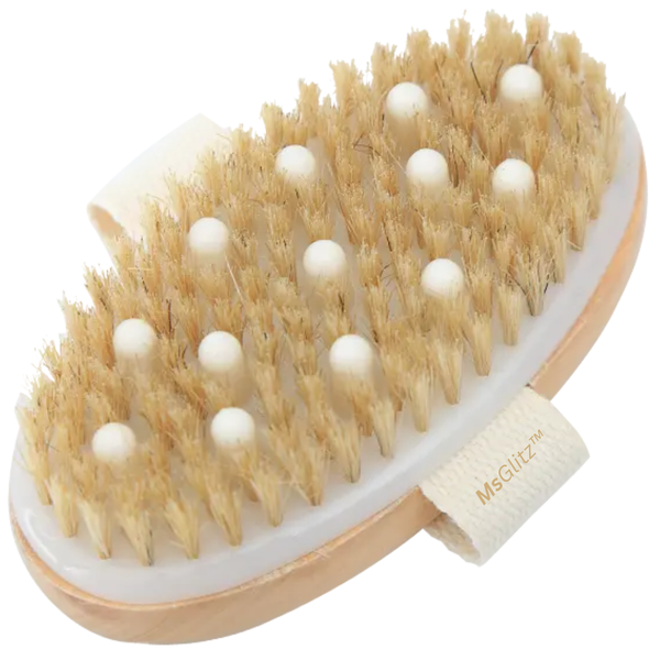 MsGlitz Dry Skin Body Brush - Massage Nodes - Natural Bristles - Lab Tested