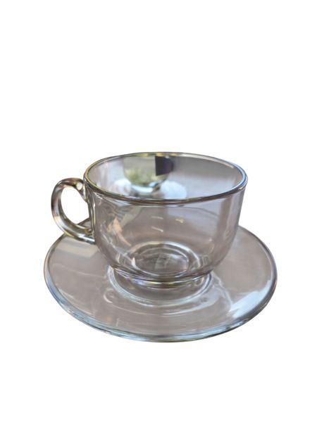 Clear Cup &amp; Saucer For Tea, Coffee, Soup &amp; Dessert(X2 Cups &amp; 2 Saucers )