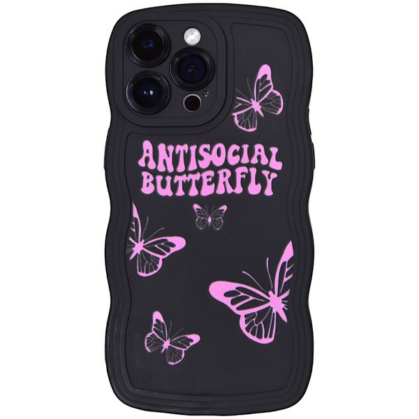 Black - Phone Case with Antisocial Butterfly - Iphone 14 Pro Max