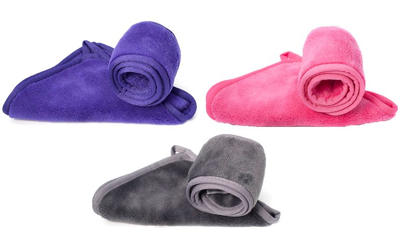 Wonder Towel 3Pk MakeUp Remover Eraser Cloth &amp; Headband Grey Pink Purple
