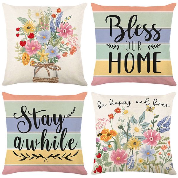 Spring Pillow Covers, Set of 4 Flower Cushion Case for Home Yard Decor