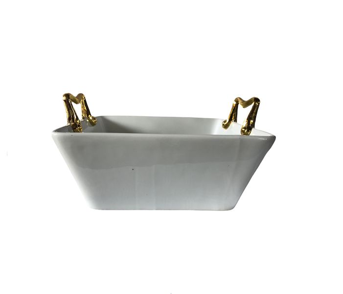 Bowl 24X24x10cm Porcelain With Gold Handles Bj2111021 - Kitchen Essentials