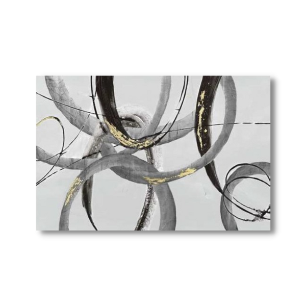 Canvas - Abstract Art Black and Gold Rings II - Oil Painting - 1200mm x 800mm