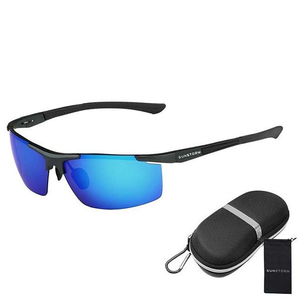 Sunstorm Sports Rimless Metal Frame Polarised Sunglasses for Men - Blue