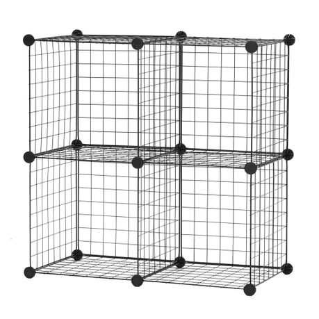 Gretmol 4 Cube Modular Wire Storage, 4 Cube Grid Wire Storage Shelves Black