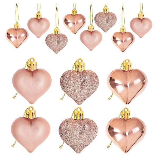 24Pcs Rose Gold Valentine's Day Heart Shaped Ornaments Heart Shaped Baubles