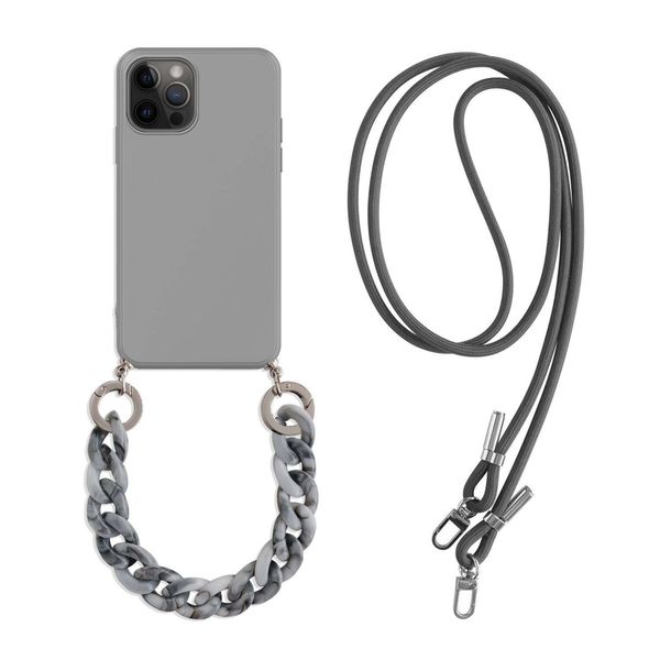 Grey Luxury Cover with Rope Lanyard &amp; Marble Bracelet Compatible with iPhone