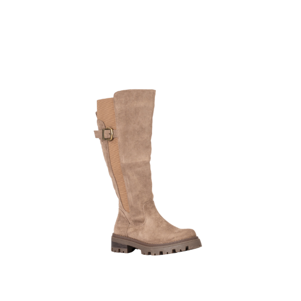Raya Women's Chunky Knee-High Boots With Bold Buckle Detail Taupe