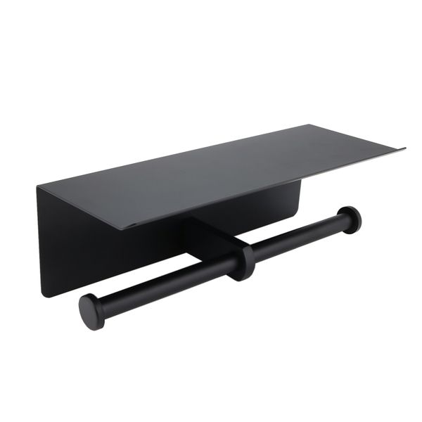 Double Toilet Paper Holder with Shelf Stainless Steel Tissue Roll Holder