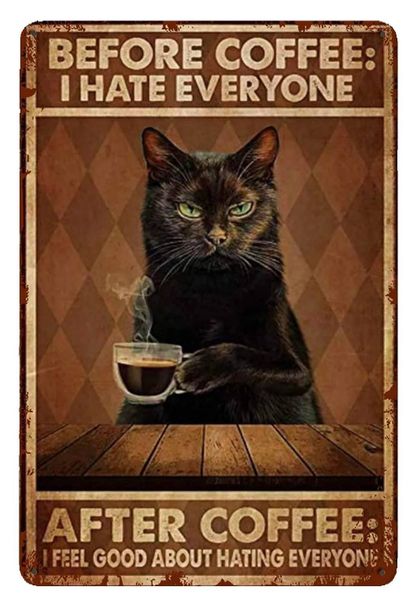 8x12" Funny Cat Coffee Tin Sign, Vintage Kitchen Bar Decor